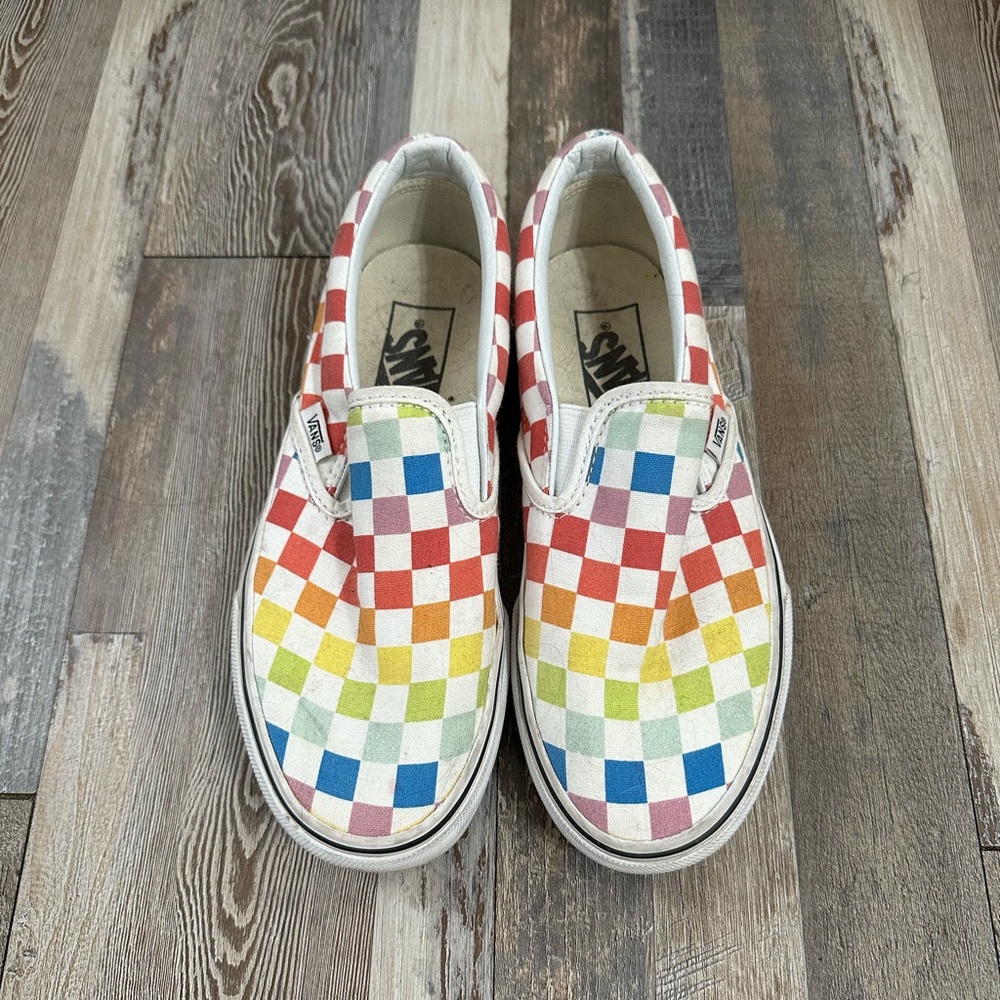 Rainbow Checkered Slip-On Vans